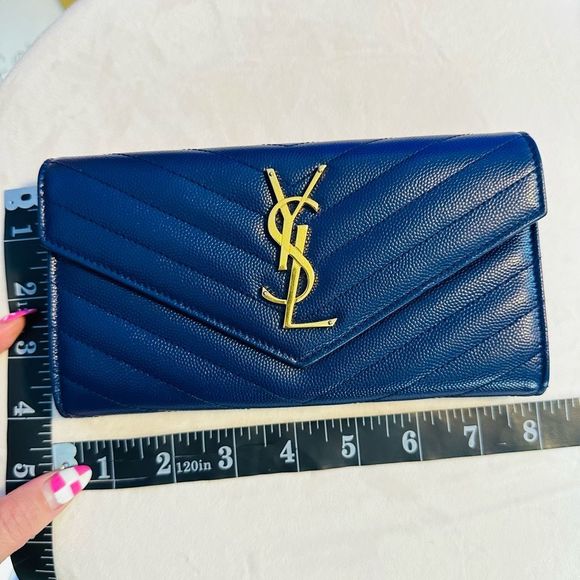 YSL Classic Monogram Flap Mattelasse Chevron Leather Large Wallet Let - Picture 16 of 17